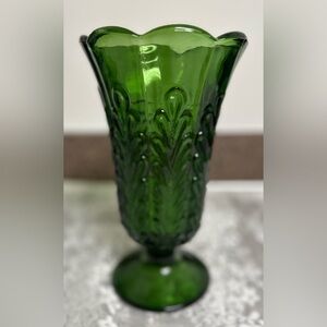 Deep Green Embossed Glass Vase - Decorative Accent